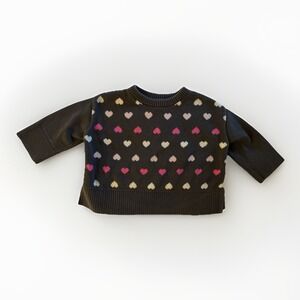 Baby Gap Gray with Pink & White Heart Polka‎ Dots Sweater Baby Size 18-24 Months